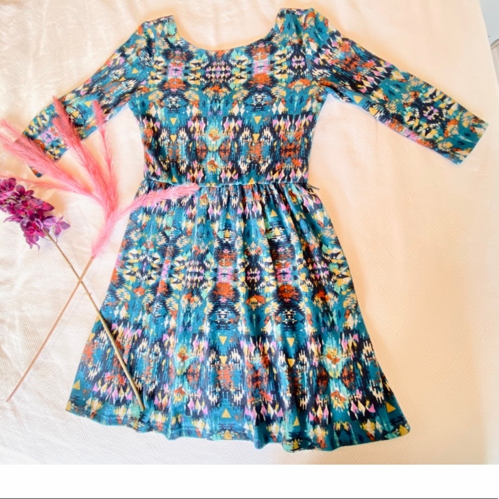 2 FOR $20 - Multi Colored Wide Crew Neck MIDI Dress